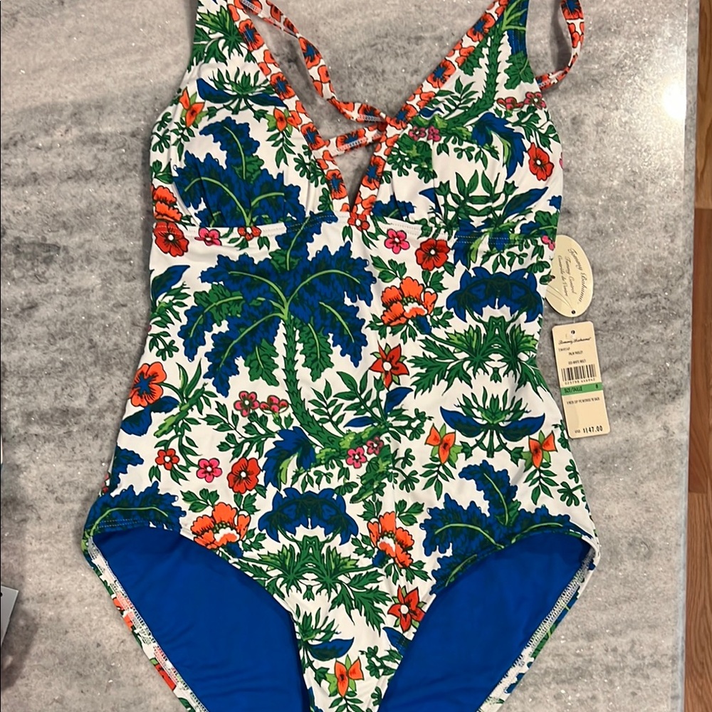 Tommy Bahama NWT Green and Orange One Piece Swimsuit Vibrant Tropical Print